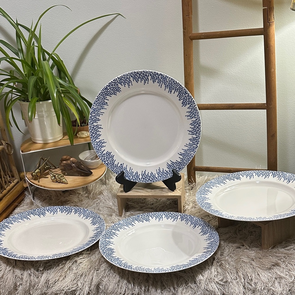 Martha Stewart For Macy's Stockholm Blue & White Pattern Dinner Plates Set Of 4